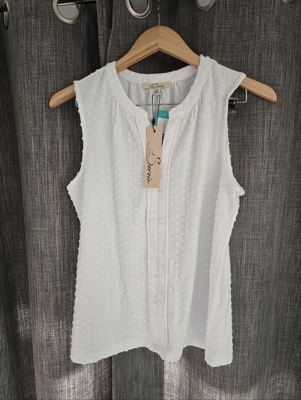 NWT Le Serein Stitch Fix White Swiss Dot Sleeveless Top